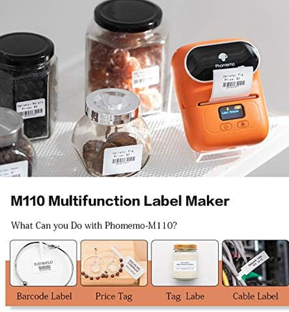 Phomemo Label Maker Machine - Phomemo M110 Portable Bluetooth Thermal Label Printer. Sticker Maker, Barcode Printer for Clothing, Jewelry, Retail, Mailing,support Arabic and English,For iOS & Android