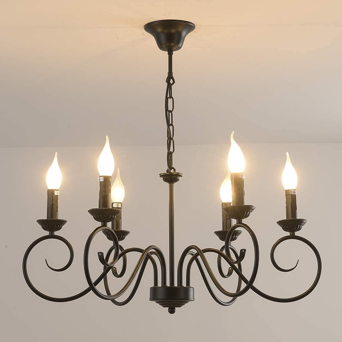 Ganeed French Country Chandeliers,8 Lights Industrial Farmhouse Pendant Light Fixture,Black Candle Ceiling Chandelier Height Adjustable for Living Room Bedroom Entryway Kitchen Island