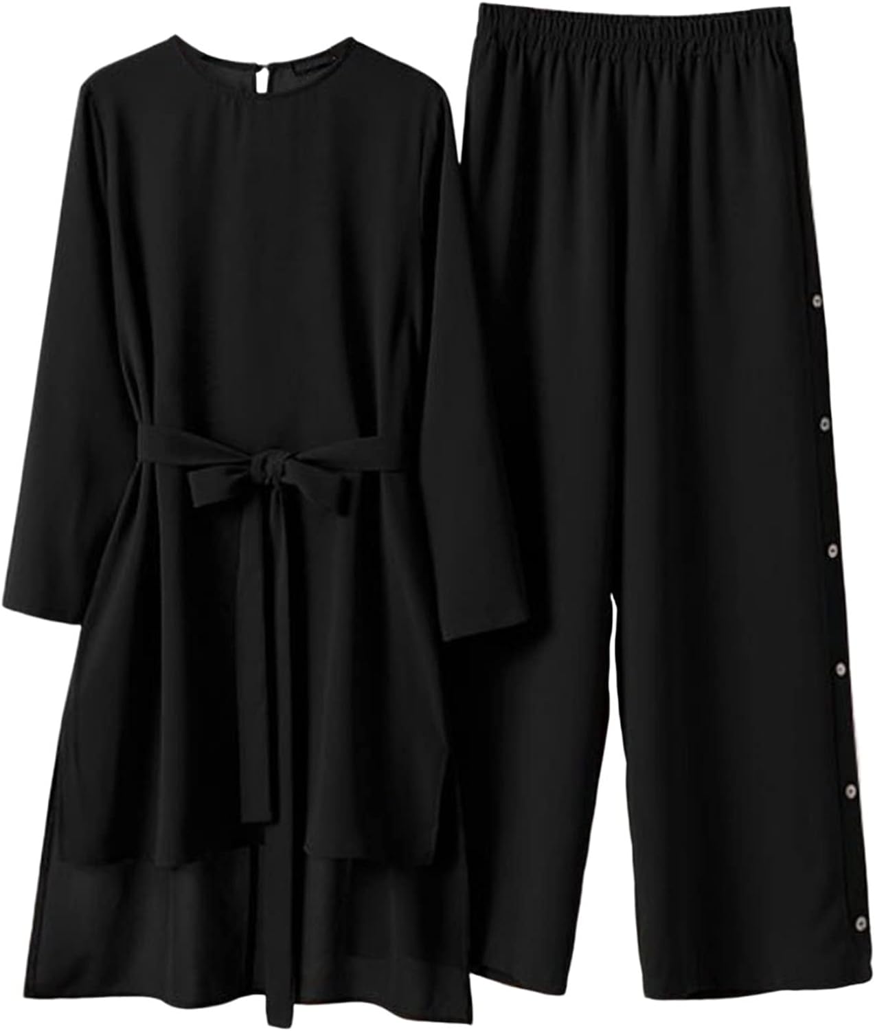 Abayas for Women Muslim Prayer Dress Middleeast Women's Casual Solid Retro Plus Size Shirt High Waist Loose Long Pant Muslim Suit