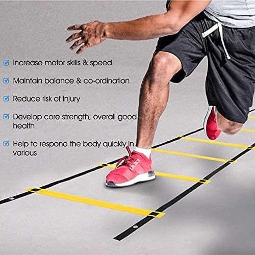 Yes4All Ultimate Agility Ladder Speed Training Equipment - 8, 12, 20 Rungs with Multi Colors - Soccer and Football Training - Speed Ladder for Kids and Adults - Included Carry Bag