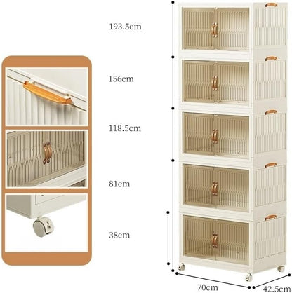 Organized Home Portable Kids Closet Children's Wardrobe Collapsible Plastic Baby Clothes Large Cabinet Bedroom Quick Install Toddler Dresser with Hanging Rod and Door (Wardrobe + 2 Tier Folding box)