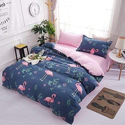 Golden Home King Size/Single Size Bedsheet duvet cover pillow case 6pcs One Set High Cotton Quality Bedding Set Kids' Duvet Covers (Blue＆Pink, Single Size)