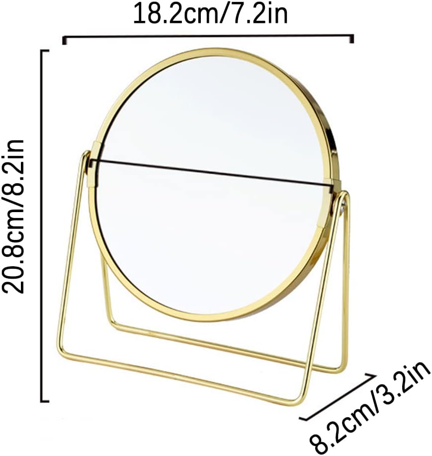 Monirf 7' Tabletop Makeup Mirror, 3x Magnification Double-Sided Vanity Mirror, Modern Fashion 360° Rotation Metal Cosmetic Mirror, Round Beauty Mirror Hand Mirror Suitable for Tabletop Makeup (Gold)