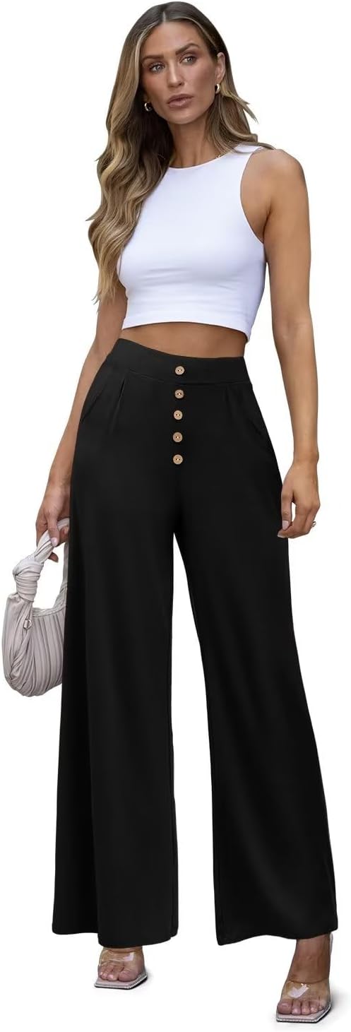 JZC Women's Wide Leg Casual Pants Cross Waist Palazzo Lounge Pajama Flowy Pants Yoga Sweatpants with Pockets