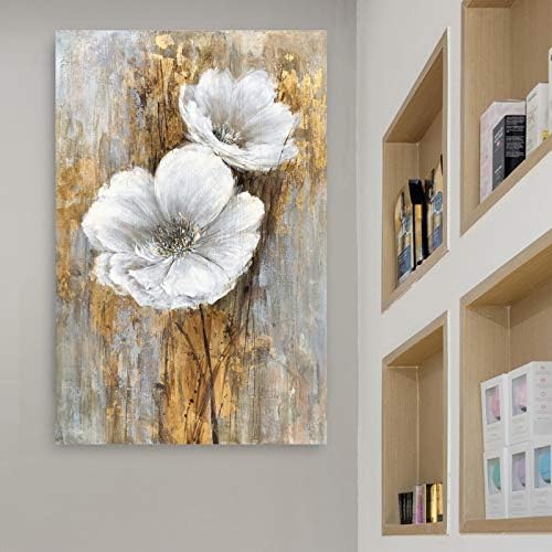 Yihui Arts Abstract Landscape Canvas Art Hand Painted 3D Tree Paintings with Gold Foil for Wall Decor Modern Artwork Pictures Living Room Bedroom Decoration