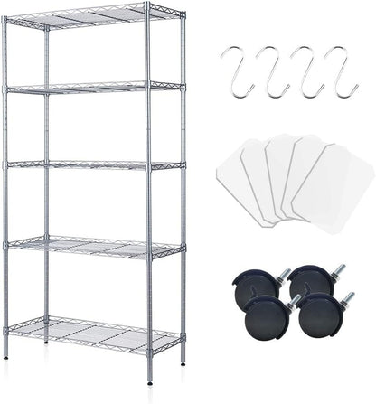 Forthcan 5 Tier Shelving Unit Adjustable Wire Shelves Organizer Shelf Rack Heavy Duty Storage Unit (Silver)