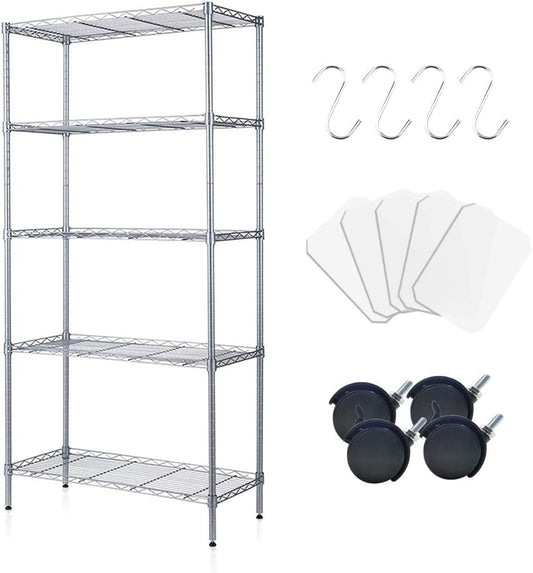 Forthcan 5 Tier Shelving Unit Adjustable Wire Shelves Organizer Shelf Rack Heavy Duty Storage Unit (Silver)