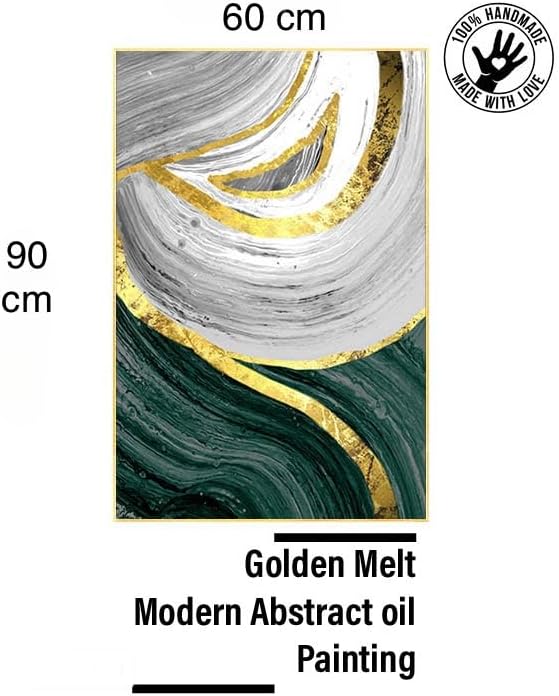 Oil painting 90x60 cm | Golden Melt | a Framed Handmade Abstract Oil Painting, a Unique Design on a Coton Canvas and Gold Frame for Your Home. Ready to Hang wall painting.