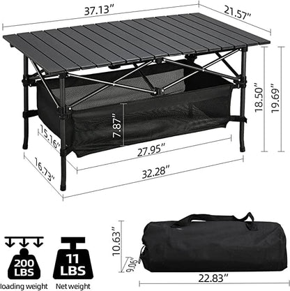 Jorunb Large Foldable Table,Portable Camping Table,Picnic Table,Backpacking Table with Storage Waterproof Pocket,for Outdoor BBQ,Cookout,Picnic,Beach,Camping and Beach 95 * 55 * 50CM