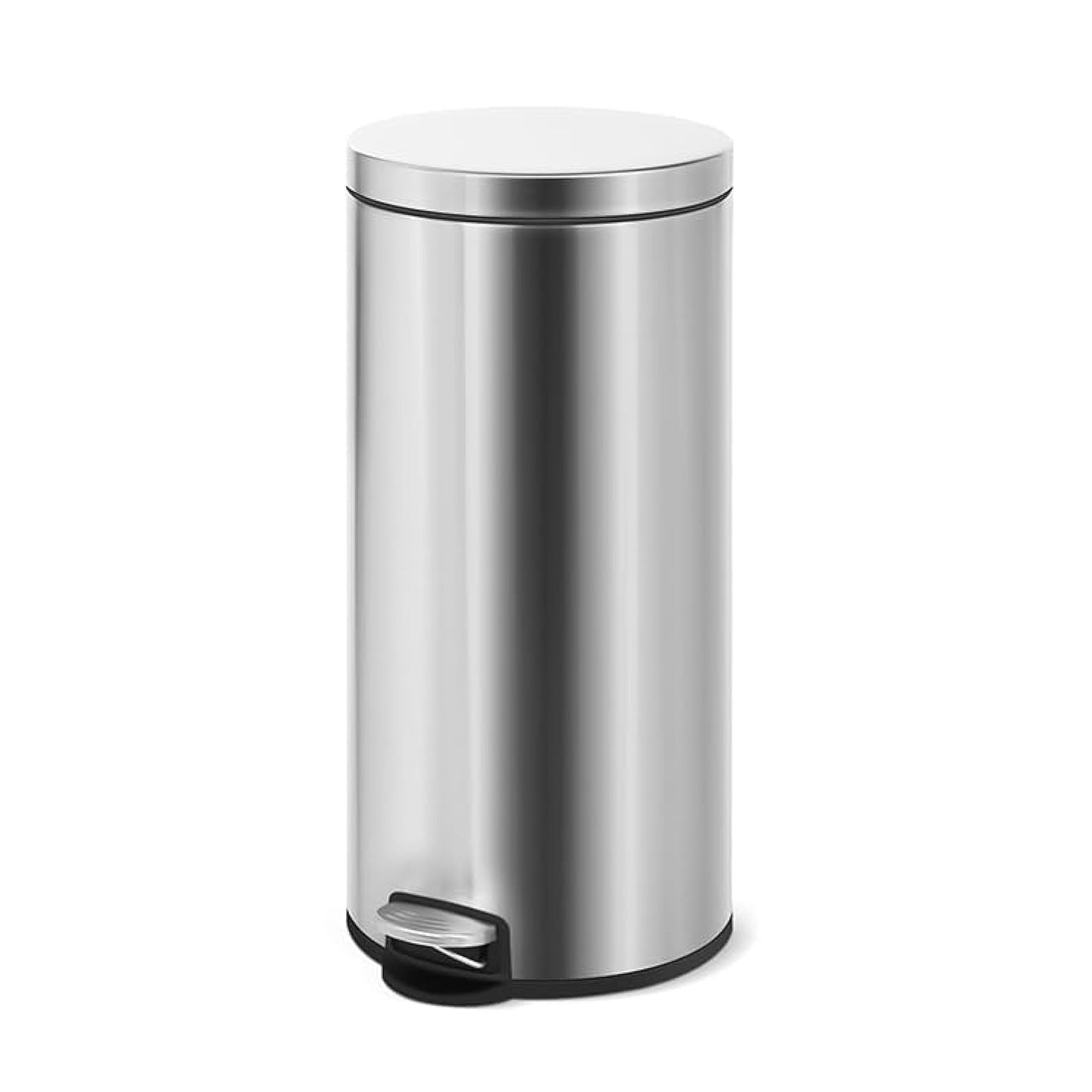 FCG Home - Bin, Classic Round Pedal Trash Can, Hands-Free Ideal For Kitchen, Bathroom, Bedroom, Office, Stainless Steel 30L Grey