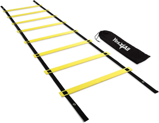Yes4All Ultimate Agility Ladder Speed Training Equipment - 8, 12, 20 Rungs with Multi Colors - Soccer and Football Training - Speed Ladder for Kids and Adults - Included Carry Bag