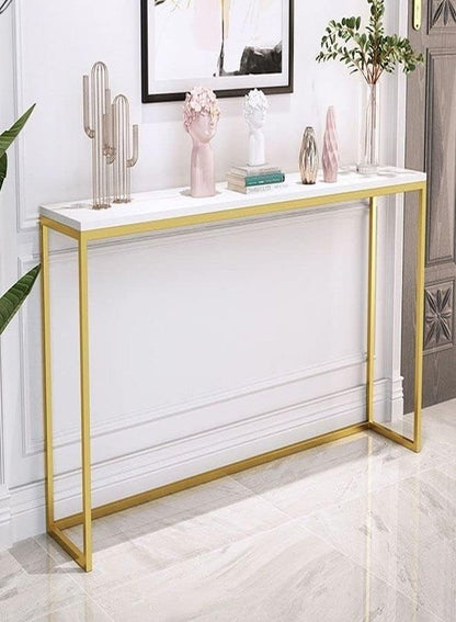 Kutis Rectangle Console Table Gold Narrow Console Table, Marble Table Top with Gold Metal Frame for Entry Living Room Hall Sofa 100 x 30 x 75 cm.