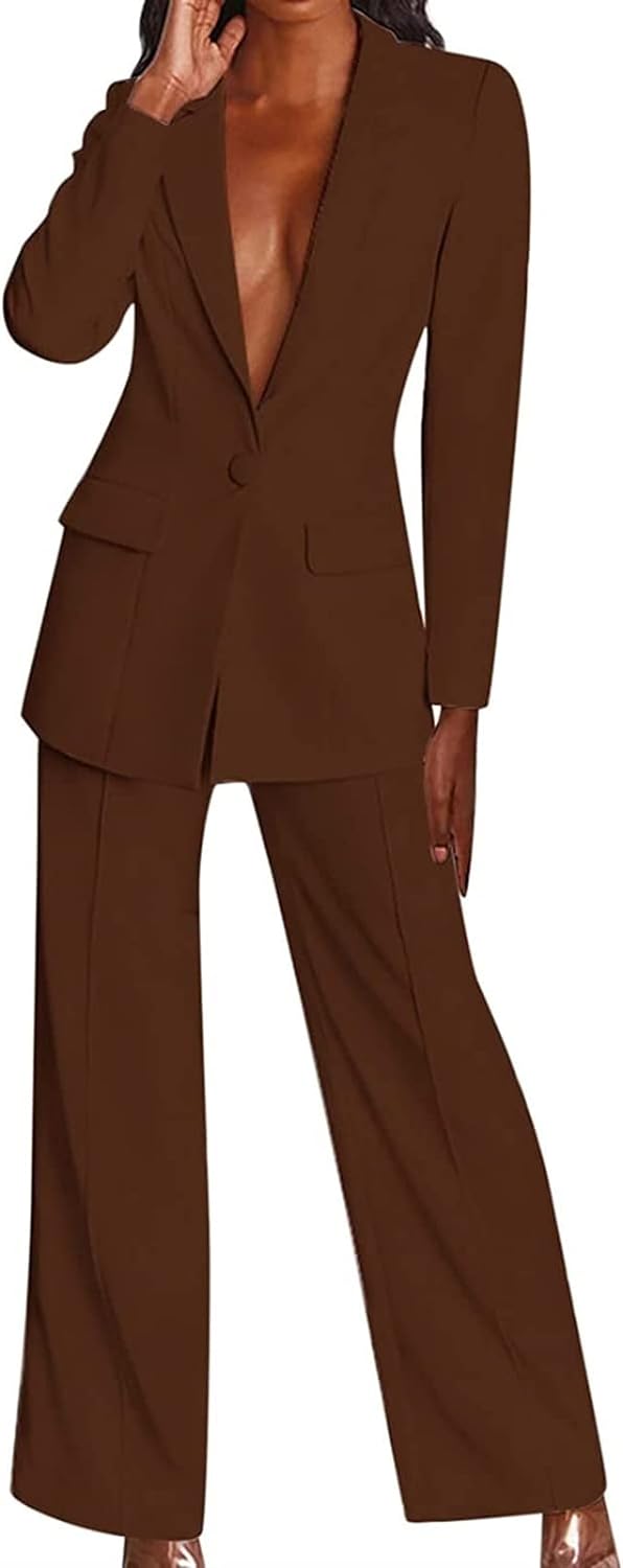 Women's Blazer Suit Set Pants Suit Elegant Business Pants 2-piece Suit Checked Two-piece Suit Slim Fit Streetwear Sporty Jacket Pants Turn-down Collar Work Plain Blazer Pants Set