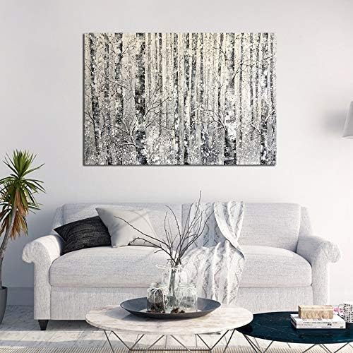 Yihui Arts Abstract Landscape Canvas Art Hand Painted 3D Tree Paintings with Gold Foil for Wall Decor Modern Artwork Pictures Living Room Bedroom Decoration