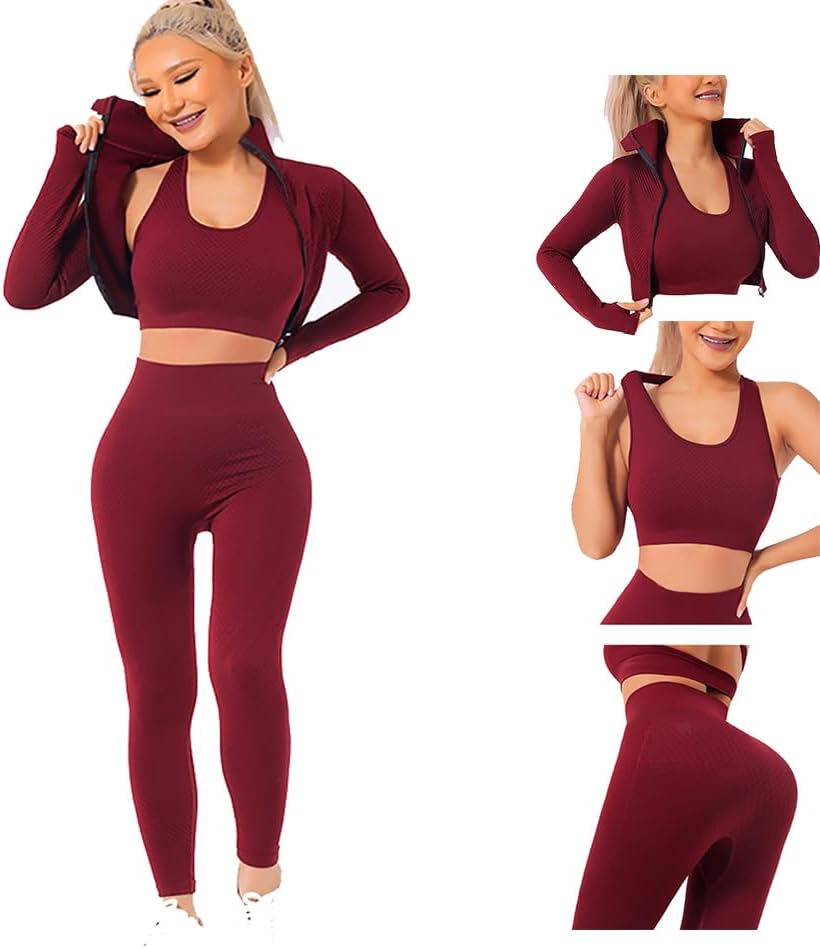 Veriliss 3pcs Gym Clothes for Women Tracksuit Womens Full Set Outfits Workout Joggers Yoga Sportswear Leggings and Stretch Sports Bra Jumpsuits Clothes Sets