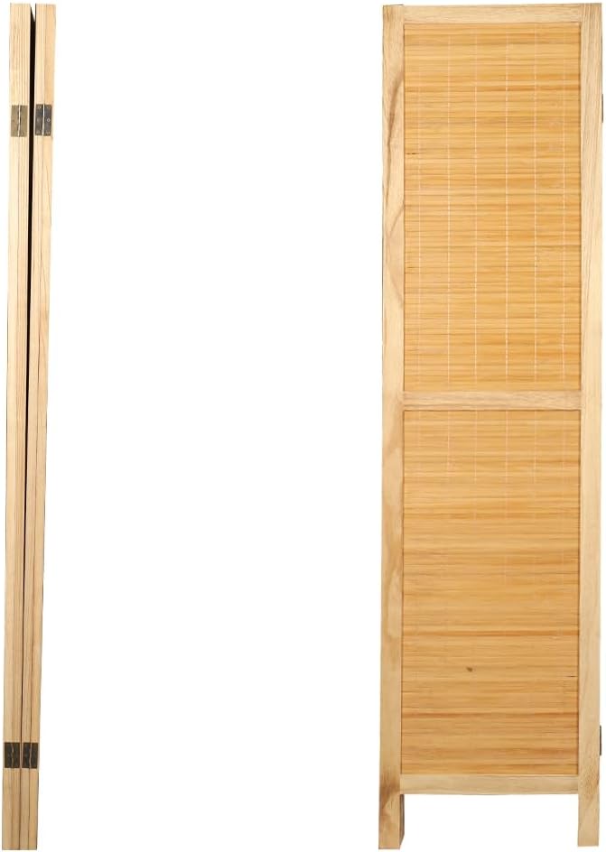 YATAI Wooden Room Dividers and Folding Privacy Screens 4 Panel Foldable Portable Fabric Room Separating Divider, Handwork Wood Mesh Woven Design Room Divider Wall,Fabric Brown Screen.HY230401