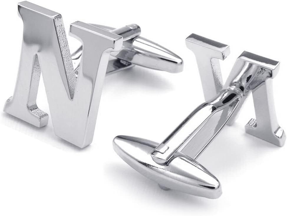 HONEY BEAR Men's Stainless Steel Alphabet Cufflinks with Wrist Collar Wedding Gift