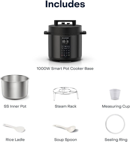 Nutricook Smart Pot 2, 8 Liters, 9 In 1 Electric Pressure Cooker, Slow Cooker, Rice Cooker, Steamer, Sauté Pot, Yogurt Maker & More, 12 Smart Programs With New Smart Lid, 2 Years Warranty