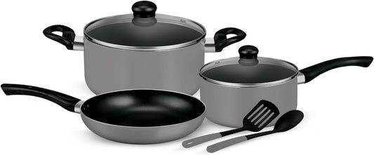 Royalford 7-Piece Non-Stick Press Aluminum Cookware Set- Body With 3-Layer Coating, Includes Casserole Silver RF11953\