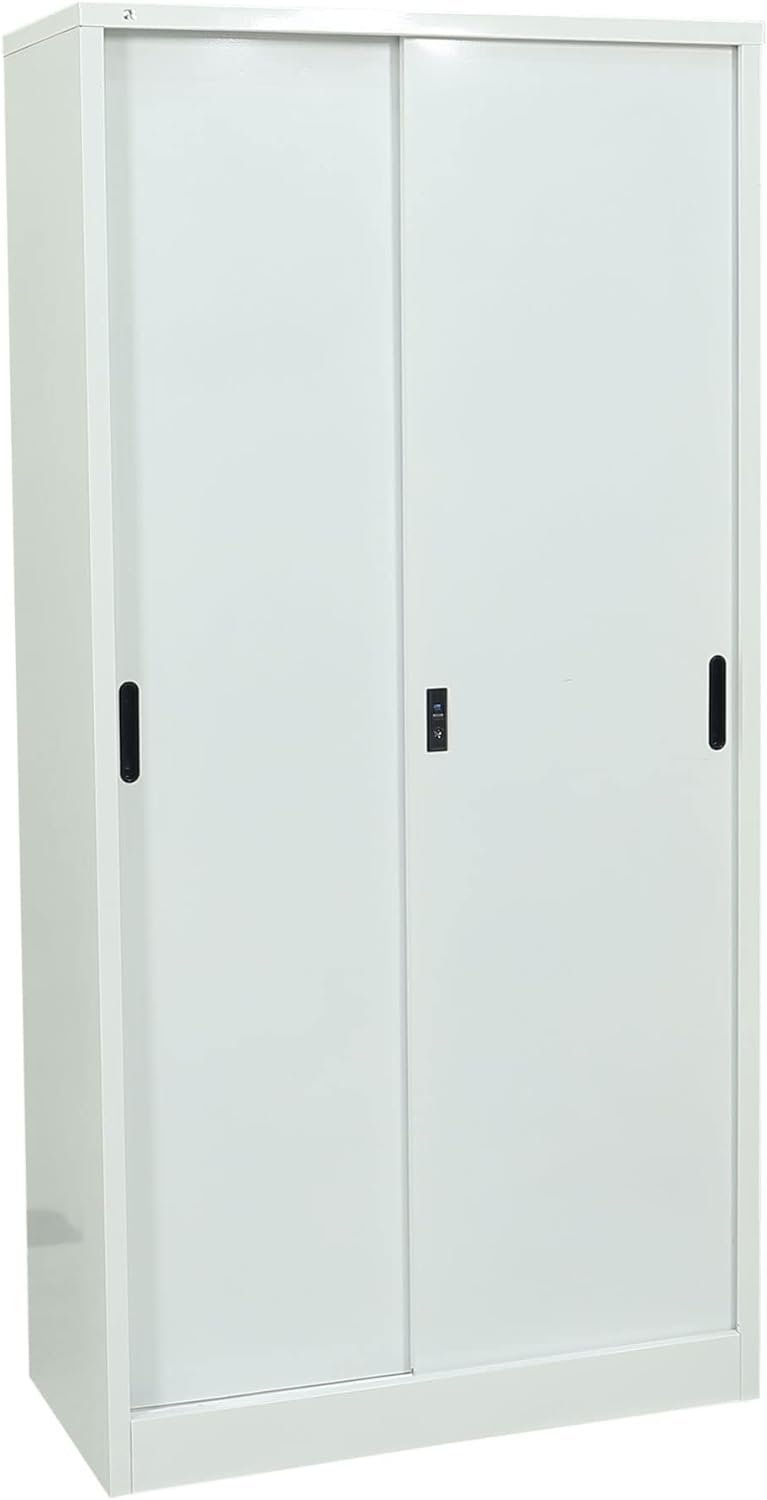 RIGID Steel Cupboard Sliding Door, Steel Filing Cupboard, Cabinet with Shelves Storage (White)