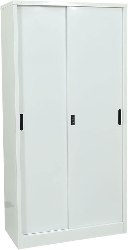 RIGID Steel Cupboard Sliding Door, Steel Filing Cupboard, Cabinet with Shelves Storage (White)