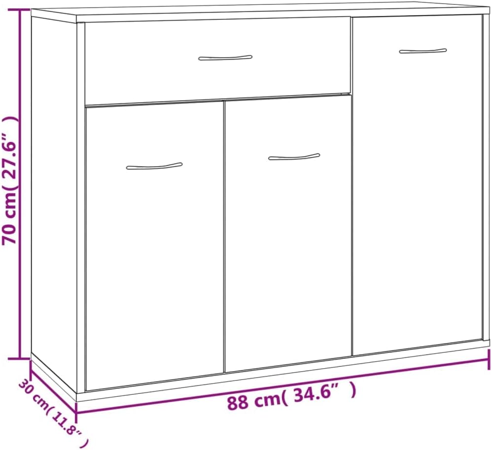 vidaXL Sideboard Storage Cabinet Home Interior Decor Living Room Bedroom Shelf Stand Furniture Organiser Buffet Server Concrete Grey Engineered Wood