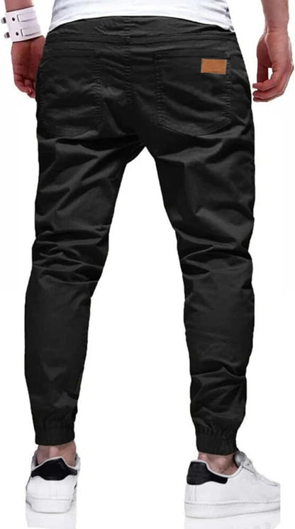 Men's Joggers Cotton Drawstring Outdoor Hiking Pants Casual Stretch Elastic Waist Track Pants Twill Jogging Sweatpants