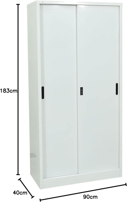 RIGID Steel Cupboard Sliding Door, Steel Filing Cupboard, Cabinet with Shelves Storage (White)