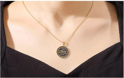 Palestine Coin Necklace - Stainless Steel Palestine Coin Map Necklace for Men Women Car Jewelry Pendant