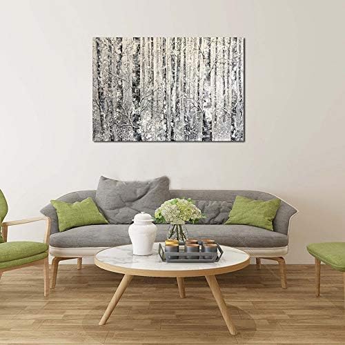 Yihui Arts Abstract Landscape Canvas Art Hand Painted 3D Tree Paintings with Gold Foil for Wall Decor Modern Artwork Pictures Living Room Bedroom Decoration