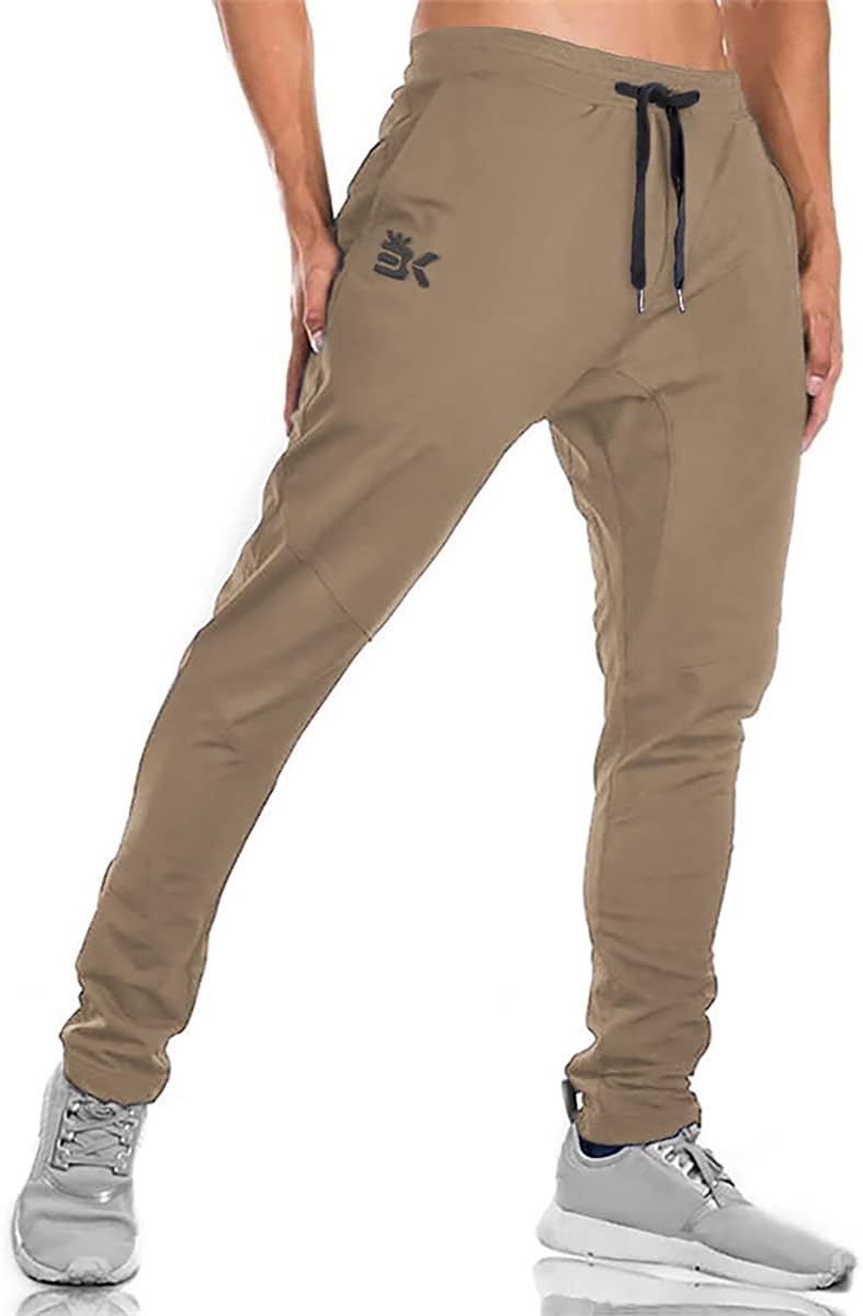 BROKIG Men's Athletic Running Sport Pants, Casual Gym Pants with Zipper Pockets