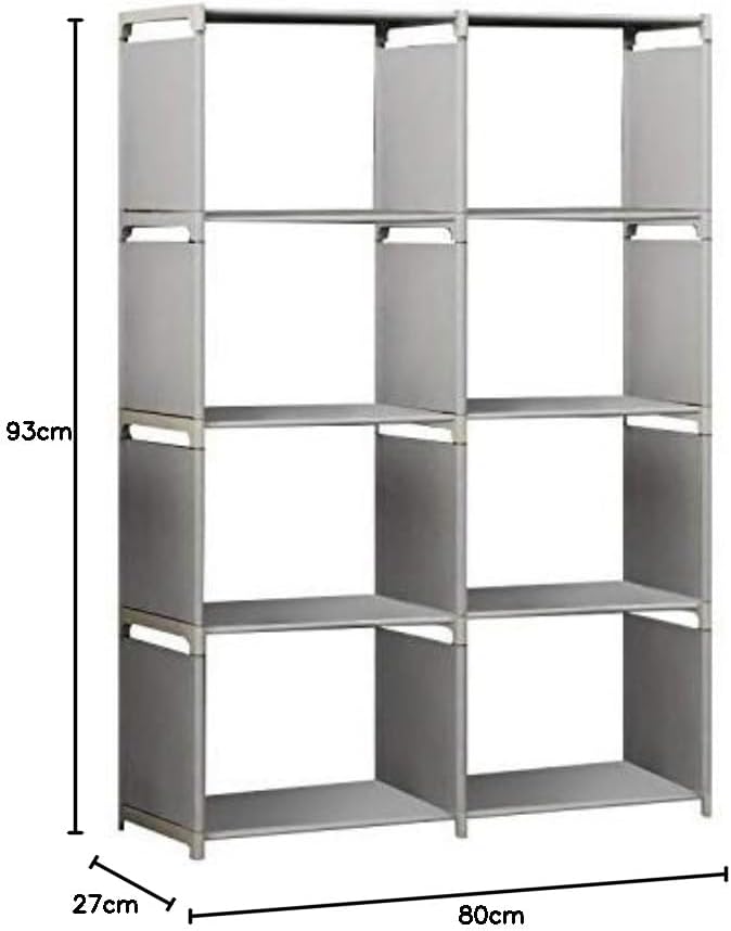 Multi-Function Book Shelf, Double Row 4-Tier Bookshelf Bookcase with 8-Cube Shelves, Simple Assembly Storage Organizer Shelf