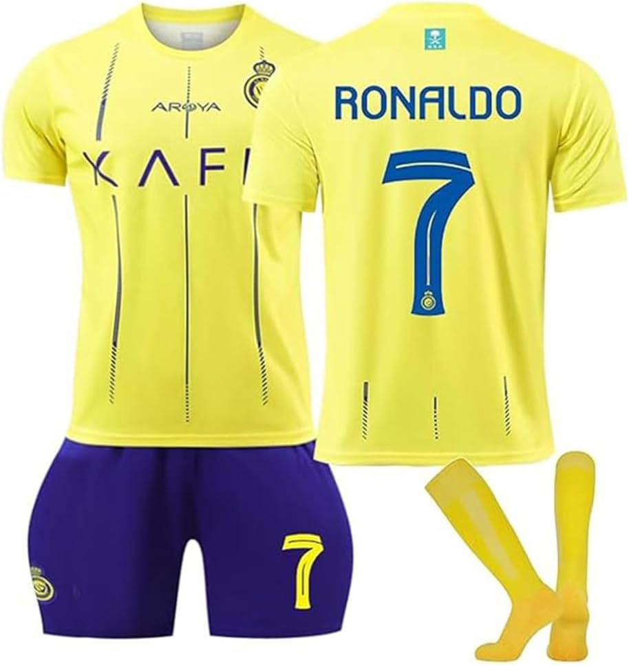 Ainuuy Football Jersey Set for Kids, 7 Ronaldo Boys Girls Football Jersey Kit, Children Football Uniforms Short-sleeved Football Shirts