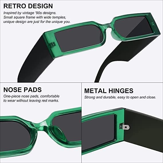 Retro Rectangle Sunglasses Women and Men Vintage Small Square Sun Glasses Protection Glasse, UV400 Protection Glasse, Vintage Driving Glasses 90’s Fashion Narrow Square Frame