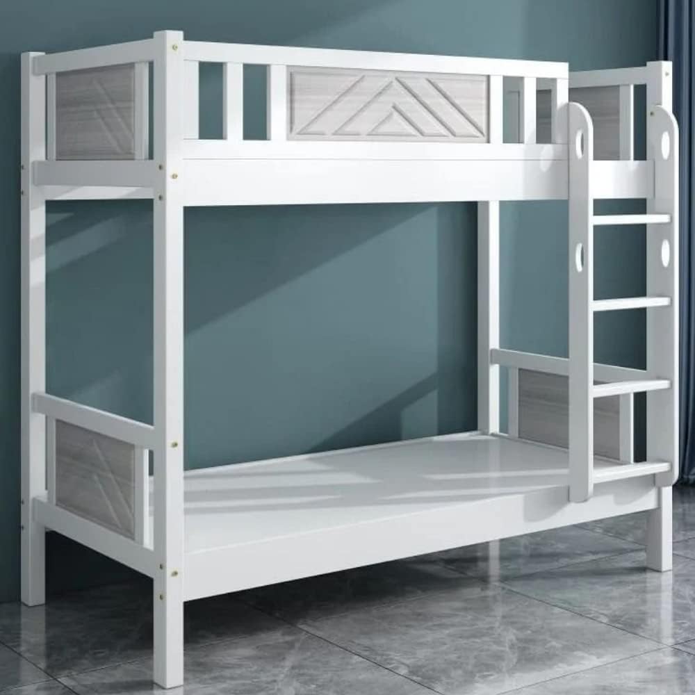 Karnak Heavy Duty Wooden Bunk Bed With Ladder for Kids, Teens, Bedroom, Guest Room Furniture, Solid Wooden Bedframe, Full-Length Guardrail Color (White)