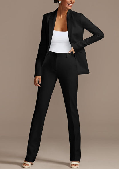 Womens Fall Fashion 2 Piece Blazer Sets Open Front Blazers and Slim Fit Pants Suits Set