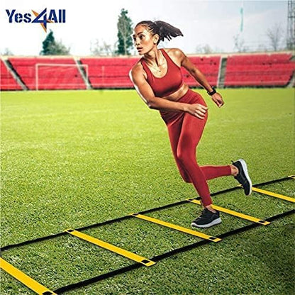 Yes4All Ultimate Agility Ladder Speed Training Equipment - 8, 12, 20 Rungs with Multi Colors - Soccer and Football Training - Speed Ladder for Kids and Adults - Included Carry Bag