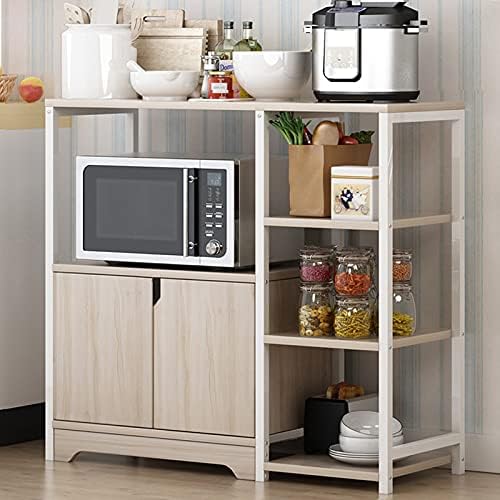 Kitchen Storage Cabinet with Door and Shelves, 4-Tier Microwave Oven Stand,Freestanding Storage Shelves for Kitchen, Bathroom, Home, Living Room,Beige