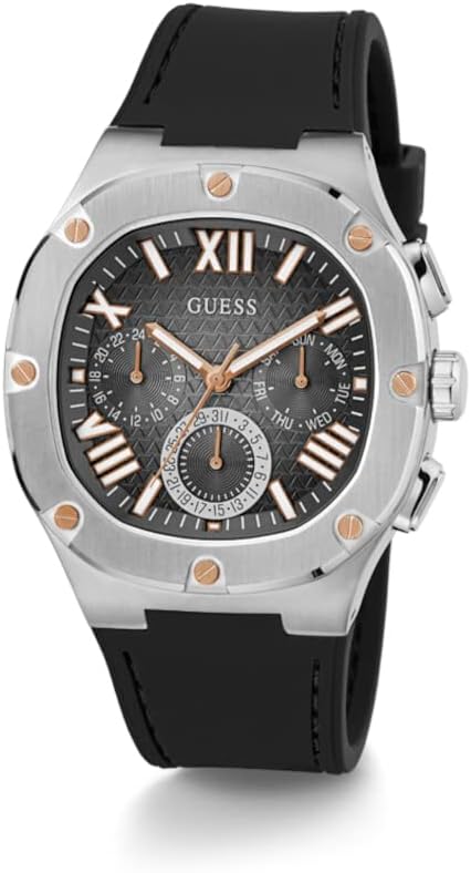 GUESS Men's 42mm Watch - Black Strap Gunmetal Dial Silver Tone Case, Black, one