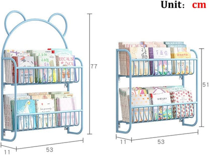 Bookshelf,Wall Mounted Shelves,2 Tier Kids Bookcase and Wall Bookshelf,Iron Hung Bracke Storage Shelves Display Shelf for Bedroom, Living Room, Office (A-G598-2 Tier-55cm)