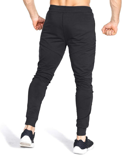 ZENWILL Mens Tapered Workout Track Pants, Slim Fit Gym Jogger Sweatpants, Casual Athletic Trousers with Zip Pockets