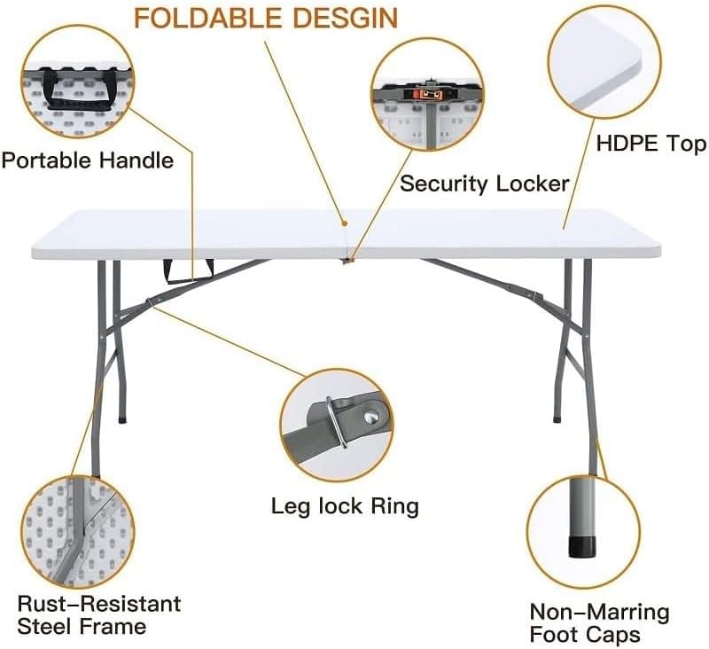 Organized Home Folding Table Portable Camping Foldable Desk MultiFunction Home Sofa Bed Side Table with 6 Adjustable Heights White (77cm*50cm*35cm-75cm)