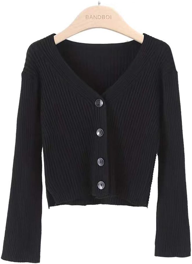 Fankle Sale Women's Button Down V Neck Long Sleeve Cropped Soft Sweater Knit Cardigan Coat