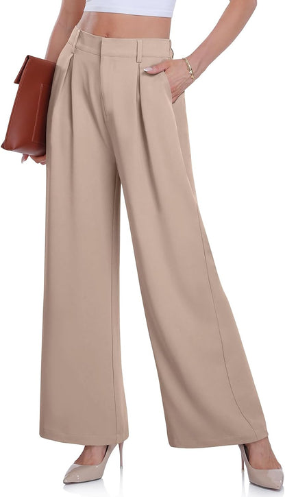 DACESLON Women's 2023 Causal Wide Leg Pants High Elastic Waisted in The Back Business Work Trousers Long Straight Suit Pants