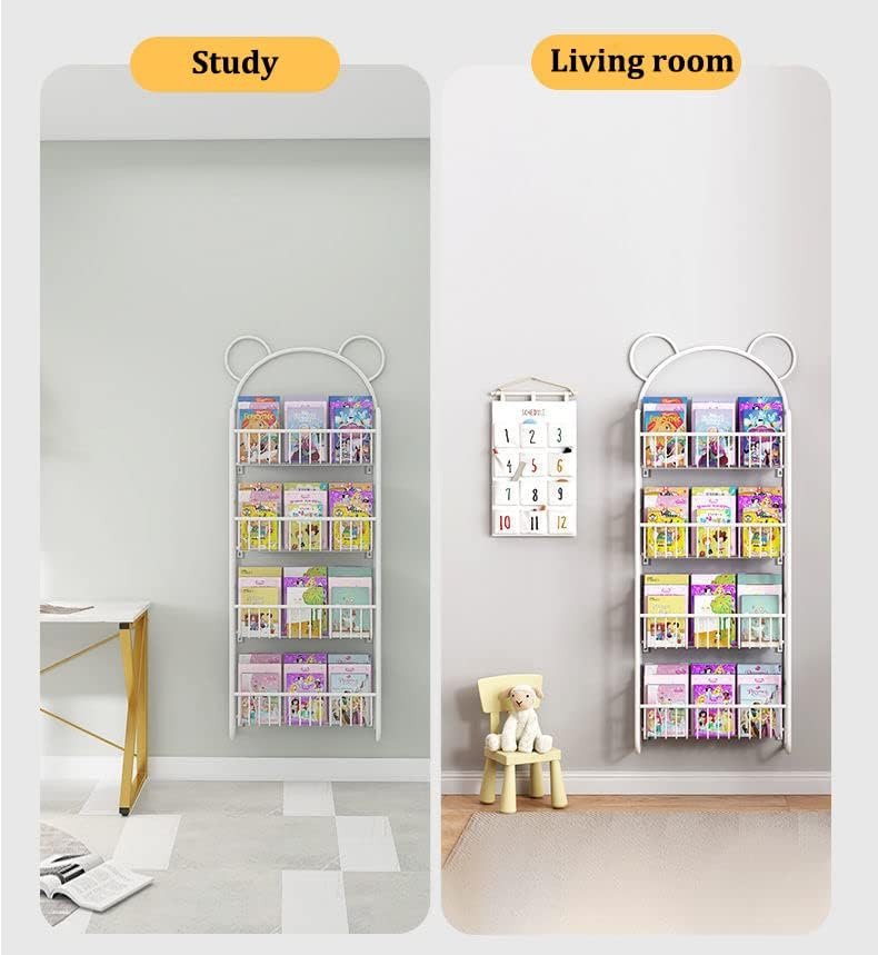 Bookshelf,Wall Mounted Shelves,2 Tier Kids Bookcase and Wall Bookshelf,Iron Hung Bracke Storage Shelves Display Shelf for Bedroom, Living Room, Office (A-G598-2 Tier-55cm)