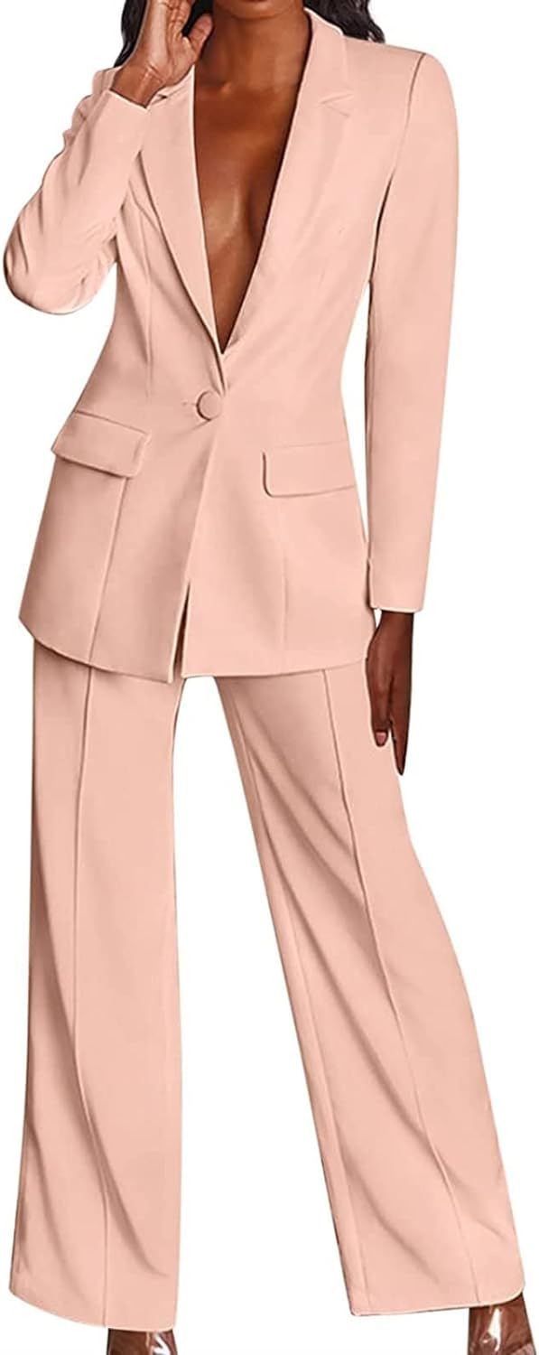 Women's Blazer Suit Set Pants Suit Elegant Business Pants 2-piece Suit Checked Two-piece Suit Slim Fit Streetwear Sporty Jacket Pants Turn-down Collar Work Plain Blazer Pants Set