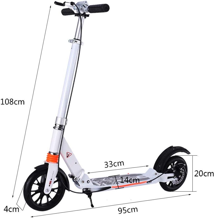 Kick scooter adult - With Double Shock Absorption System, Disc Brakes, 3 Height Adjustable, Support 300 lbs Weight, Suitable For Teenagers And Children Over 8 Years Old.（Non-electric）,White