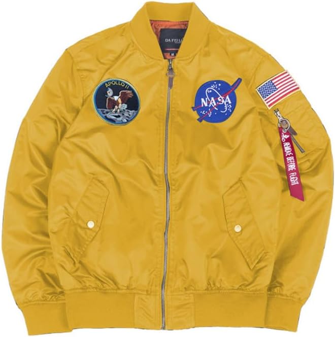 CORIRESHA Mens Apollo NASA Patches Slim Fit Bomber Jackets Windbreaker