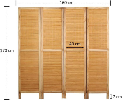 YATAI Wooden Room Dividers and Folding Privacy Screens 4 Panel Foldable Portable Fabric Room Separating Divider, Handwork Wood Mesh Woven Design Room Divider Wall,Fabric Brown Screen.HY230401