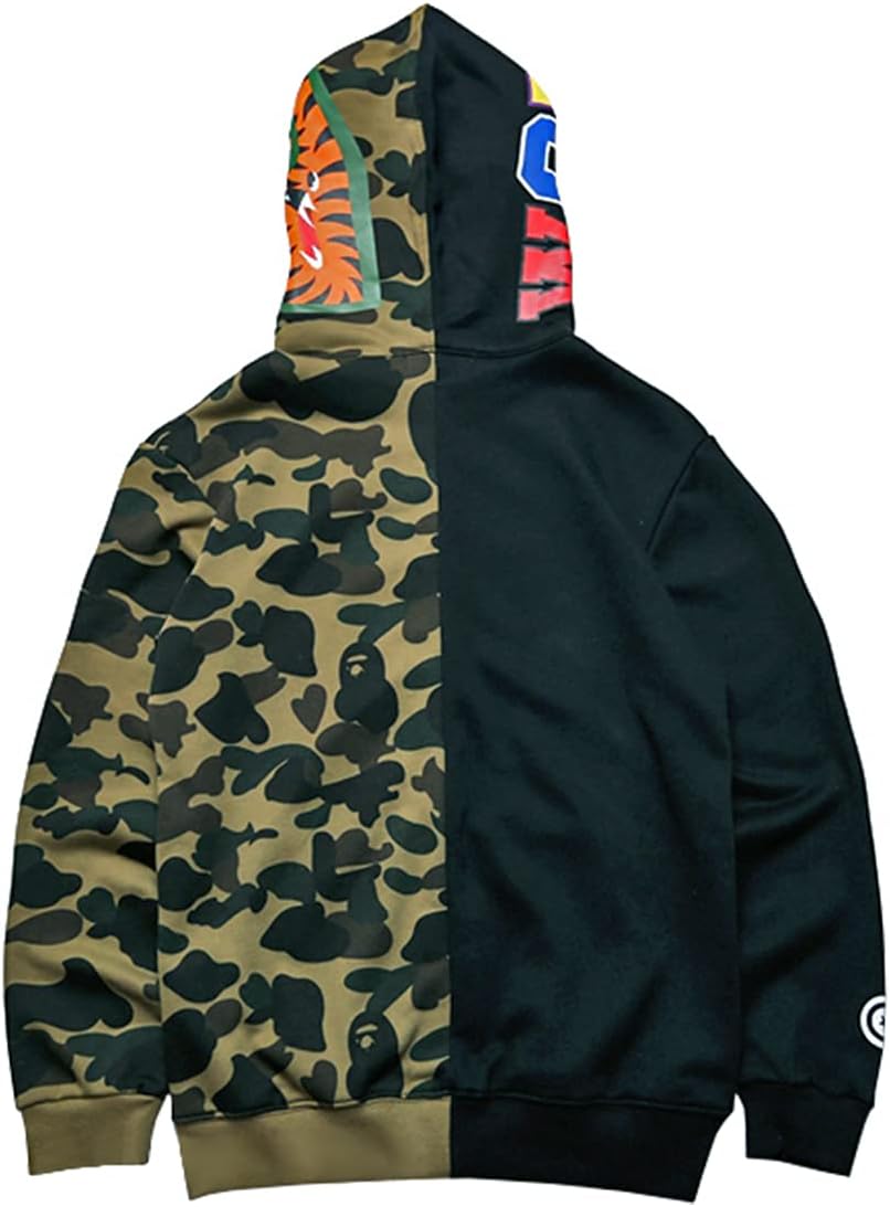 WINKEEY Men's Jacket Shark Head Cardigan Hoodie Full Zipper Camouflage Pullover Sweatshirt